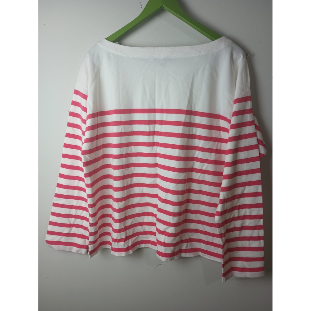 J.Crew Womens XL Pink White Striped Boatneck Long Sleeve Button Shoulder Tee NWT - Picture 6 of 6